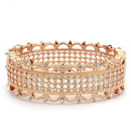 Rose Gold Brass Bangle with Top Grade Crystal  in Clear