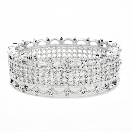 Rhodium Brass Bangle with Top Grade Crystal  in Clear