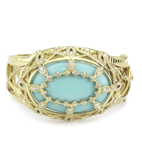 Gold Brass Bangle with Synthetic  in Sea Blue