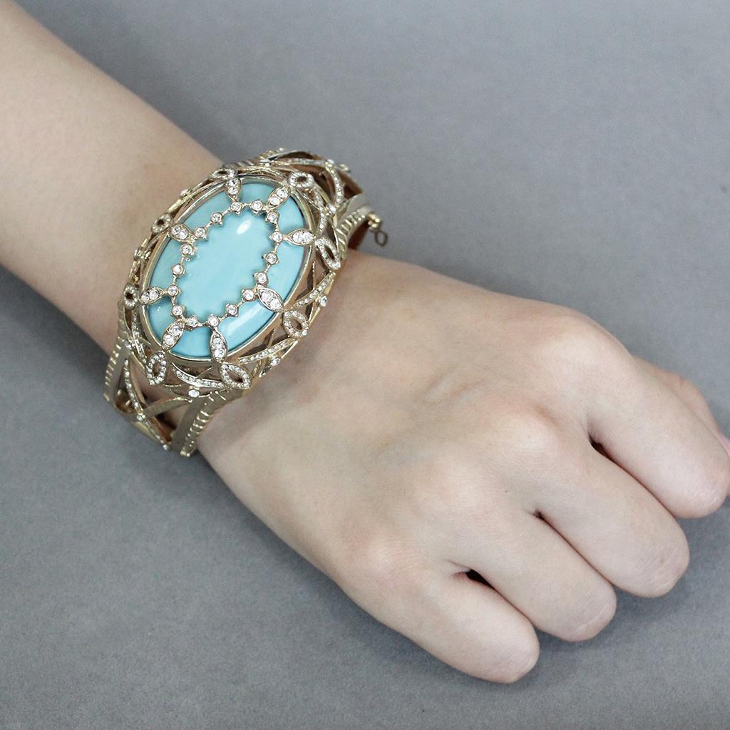 Gold Brass Bangle with Synthetic  in Sea Blue