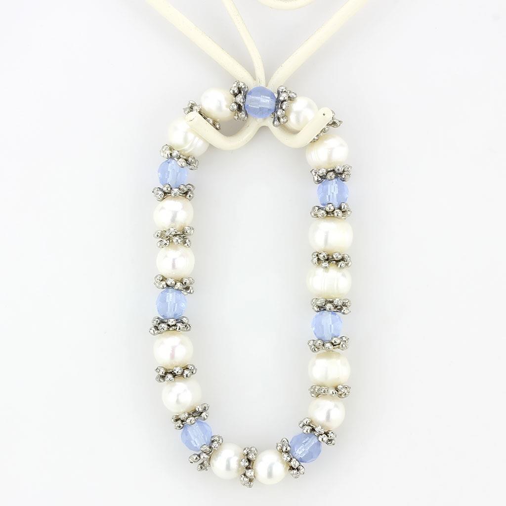 Antique Silver White Metal Bracelet with Synthetic Pearl in Sea Blue