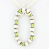 Antique Silver White Metal Bracelet with Synthetic Pearl in Olivine color
