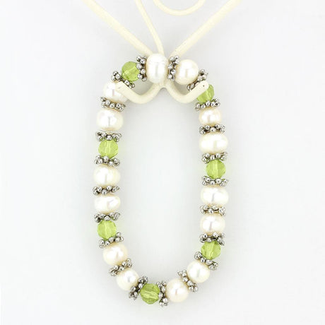 Antique Silver White Metal Bracelet with Synthetic Pearl in Olivine color