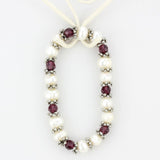 Antique Silver White Metal Bracelet with Synthetic Pearl in Fuchsia