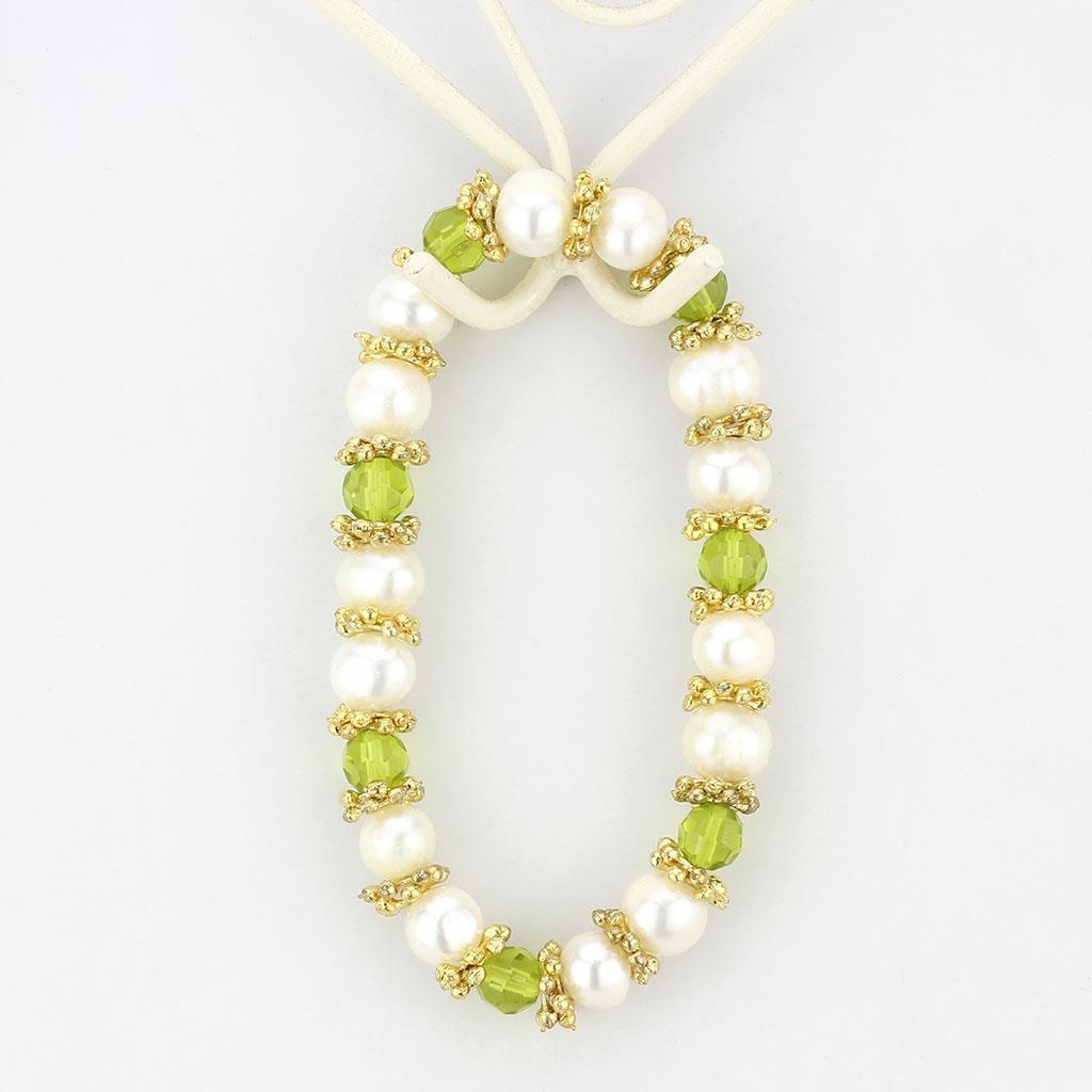 Antique Silver White Metal Bracelet with Synthetic Pearl in Peridot