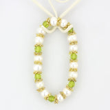 Antique Silver White Metal Bracelet with Synthetic Pearl in Peridot