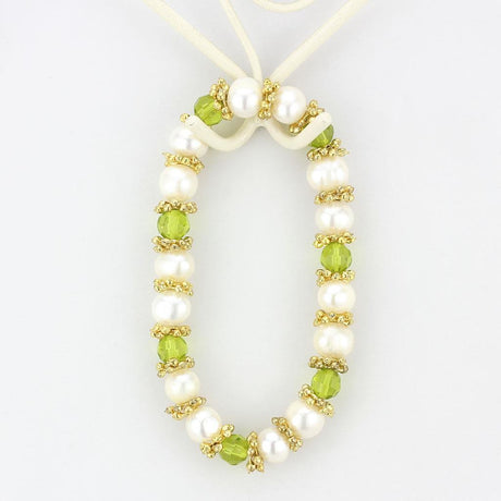 Antique Silver White Metal Bracelet with Synthetic Pearl in Peridot