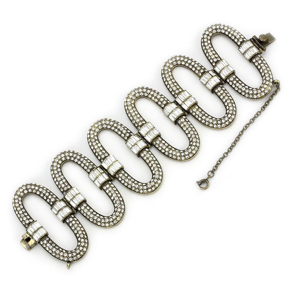 Antique Copper White Metal Bracelet with Top Grade Crystal  in Clear