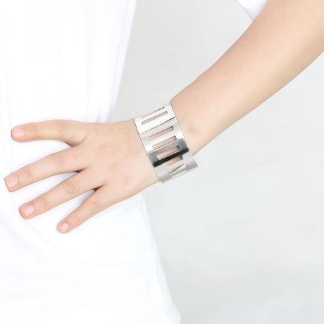Matte Rhodium & Rhodium Stainless Steel Bangle with No Stone