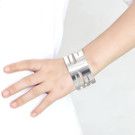 Matte Rhodium & Rhodium Stainless Steel Bangle with No Stone