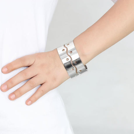 Matte Rhodium & Rhodium Stainless Steel Bangle with No Stone
