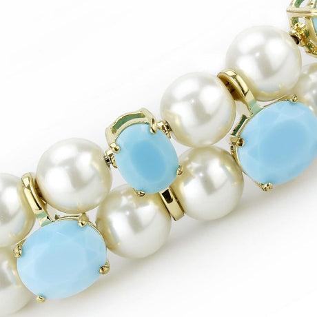 Gold Brass Necklace with Synthetic Glass Bead in White