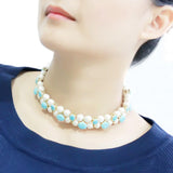 Gold Brass Necklace with Synthetic Glass Bead in White