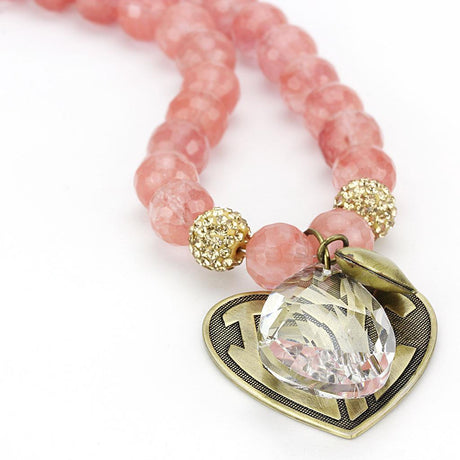 Antique Copper White Metal Necklace with Synthetic Synthetic Glass in Light Peach