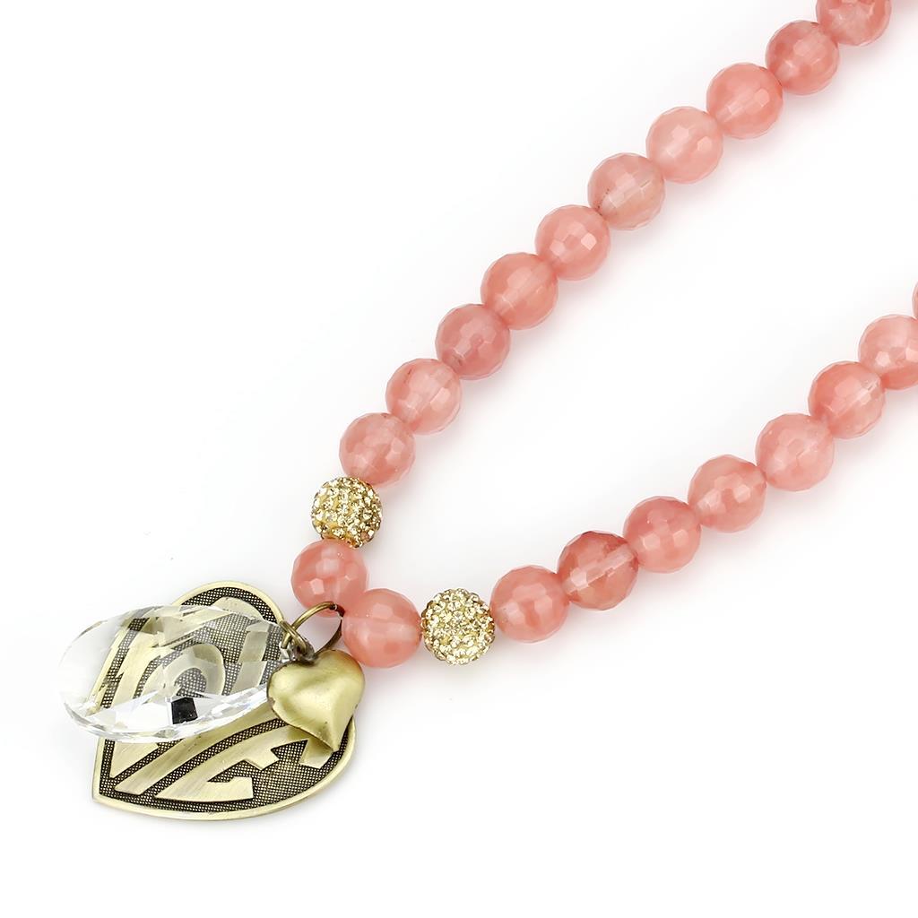 Antique Copper White Metal Necklace with Synthetic Synthetic Glass in Light Peach