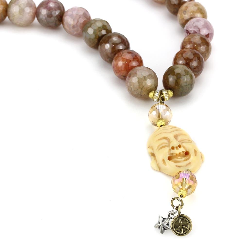 Antique Copper Brass Necklace with Semi-Precious Agate in Multi Color