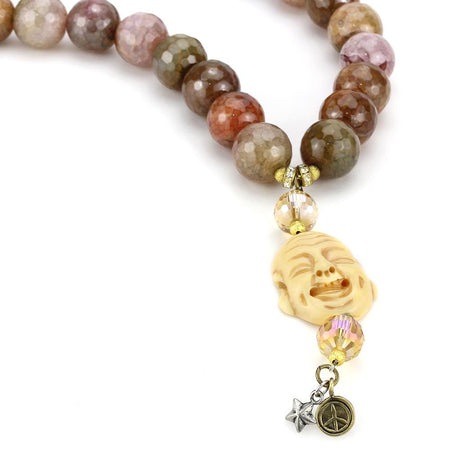 Antique Copper Brass Necklace with Semi-Precious Agate in Multi Color