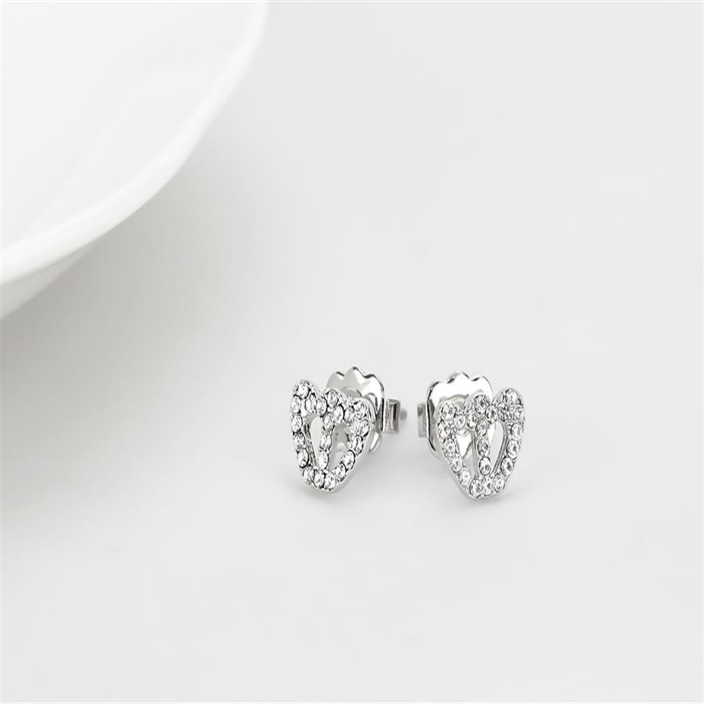 Rhodium Brass Earrings with Top Grade Crystal  in Clear