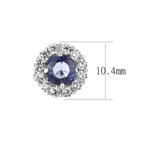 Rhodium Brass Earrings with Synthetic Synthetic Glass in Tanzanite