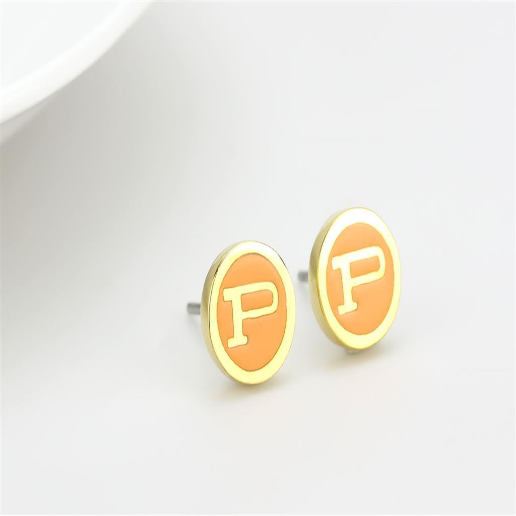 Gold Brass Earrings with Epoxy  in Orange