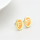 Gold Brass Earrings with Epoxy  in Orange