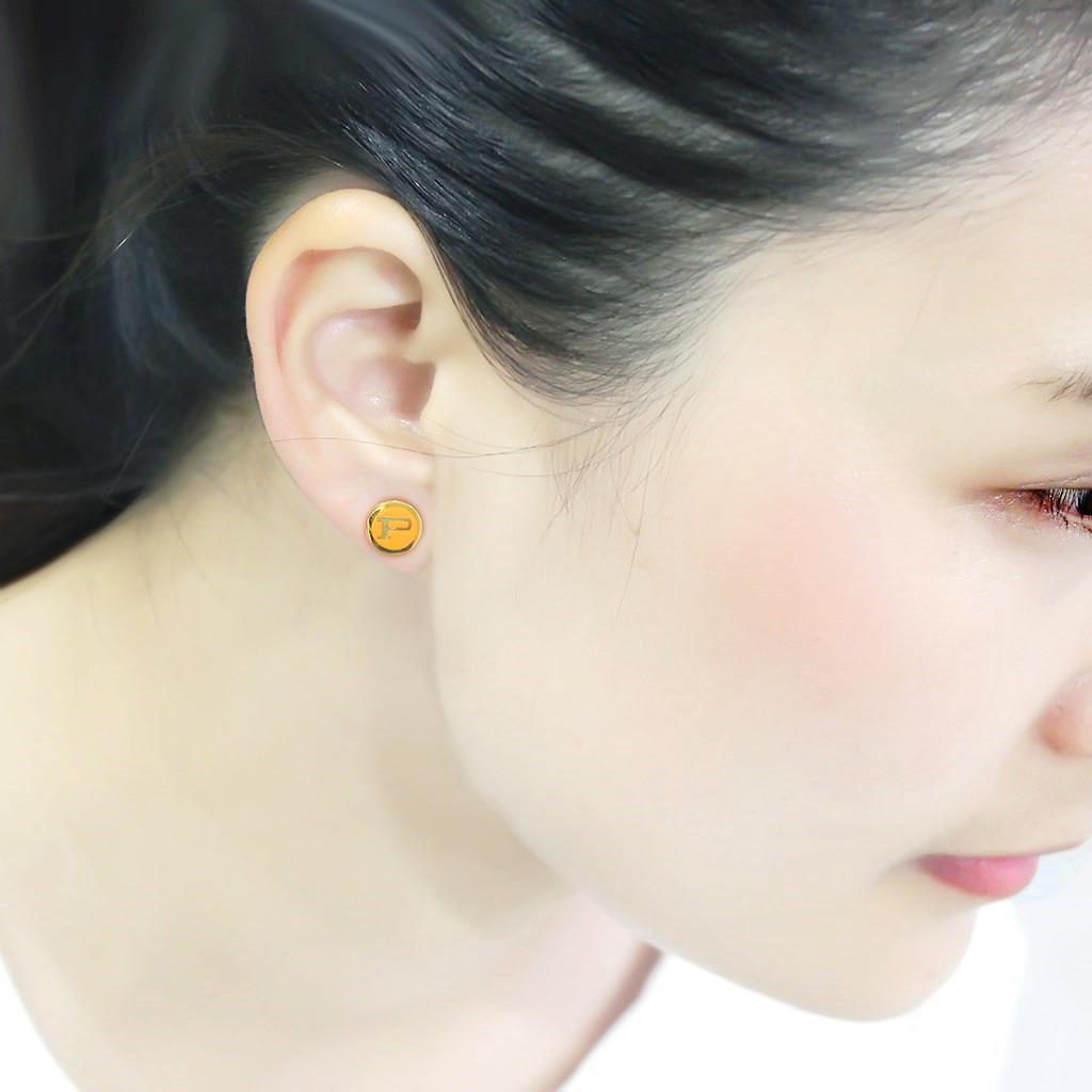 Gold Brass Earrings with Epoxy  in Orange