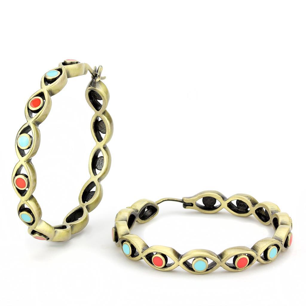 Antique Silver Brass Earrings with Epoxy  in Multi Color