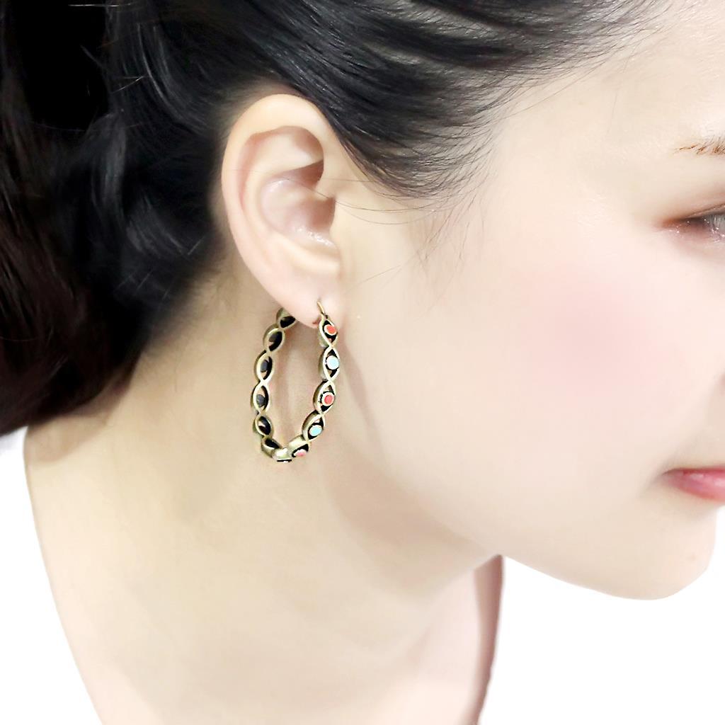 Antique Silver Brass Earrings with Epoxy  in Multi Color