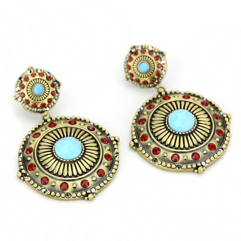 Antique Copper Brass Earrings with Synthetic Turquoise in Sea Blue