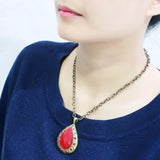 Antique Copper Brass Chain Pendant with Synthetic Synthetic Stone in Red Series