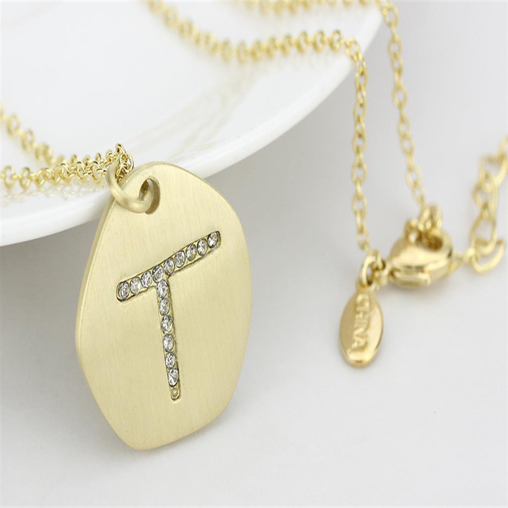 Gold & Brush Brass Chain Pendant with Top Grade Crystal  in Clear