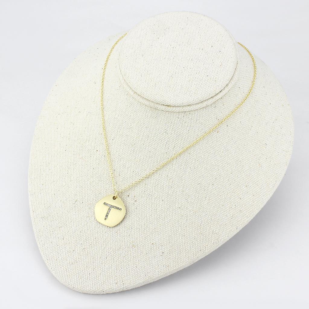 Gold & Brush Brass Chain Pendant with Top Grade Crystal  in Clear