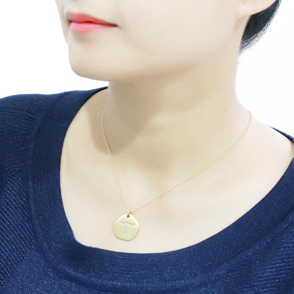 Gold & Brush Brass Chain Pendant with Top Grade Crystal  in Clear