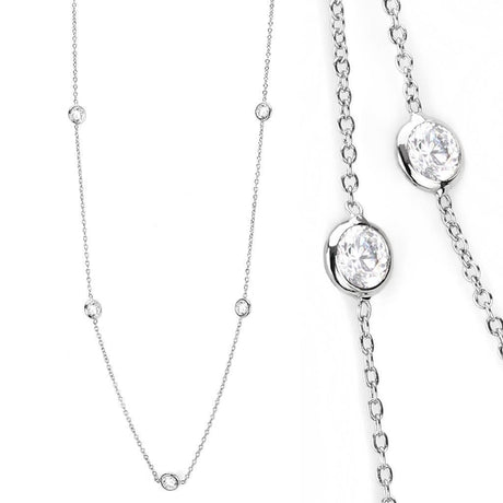 Rhodium Brass Necklace with AAA Grade CZ  in Clear