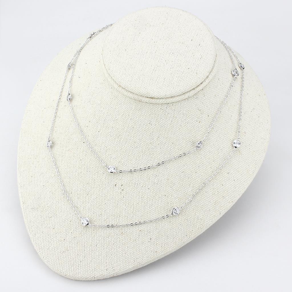 Rhodium Brass Necklace with AAA Grade CZ  in Clear