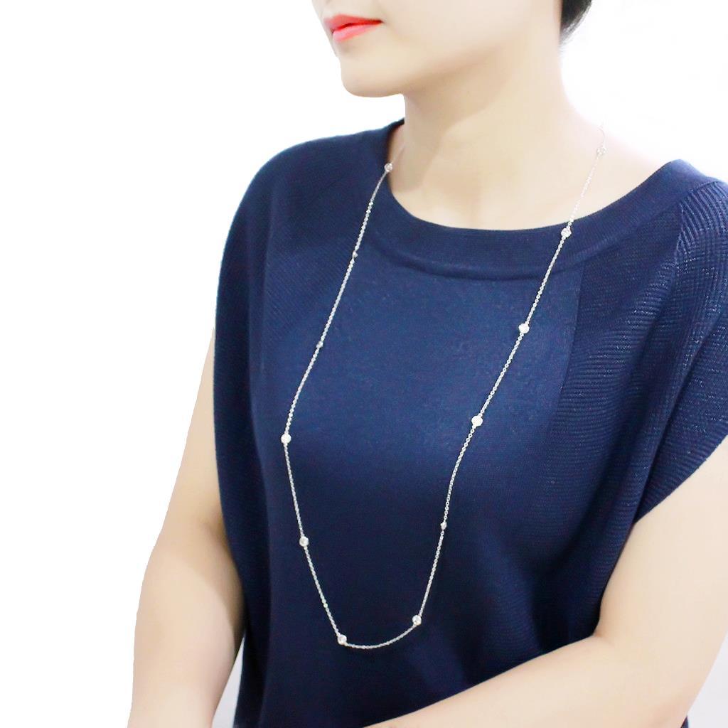 Rhodium Brass Necklace with AAA Grade CZ  in Clear
