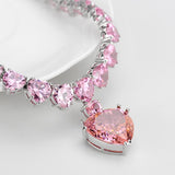 Rhodium Brass Necklace with AAA Grade CZ  in Rose