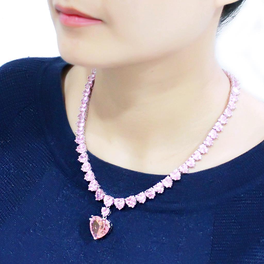Rhodium Brass Necklace with AAA Grade CZ  in Rose