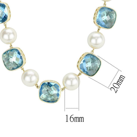 Gold Brass Necklace with Synthetic Synthetic Glass in Sea Blue