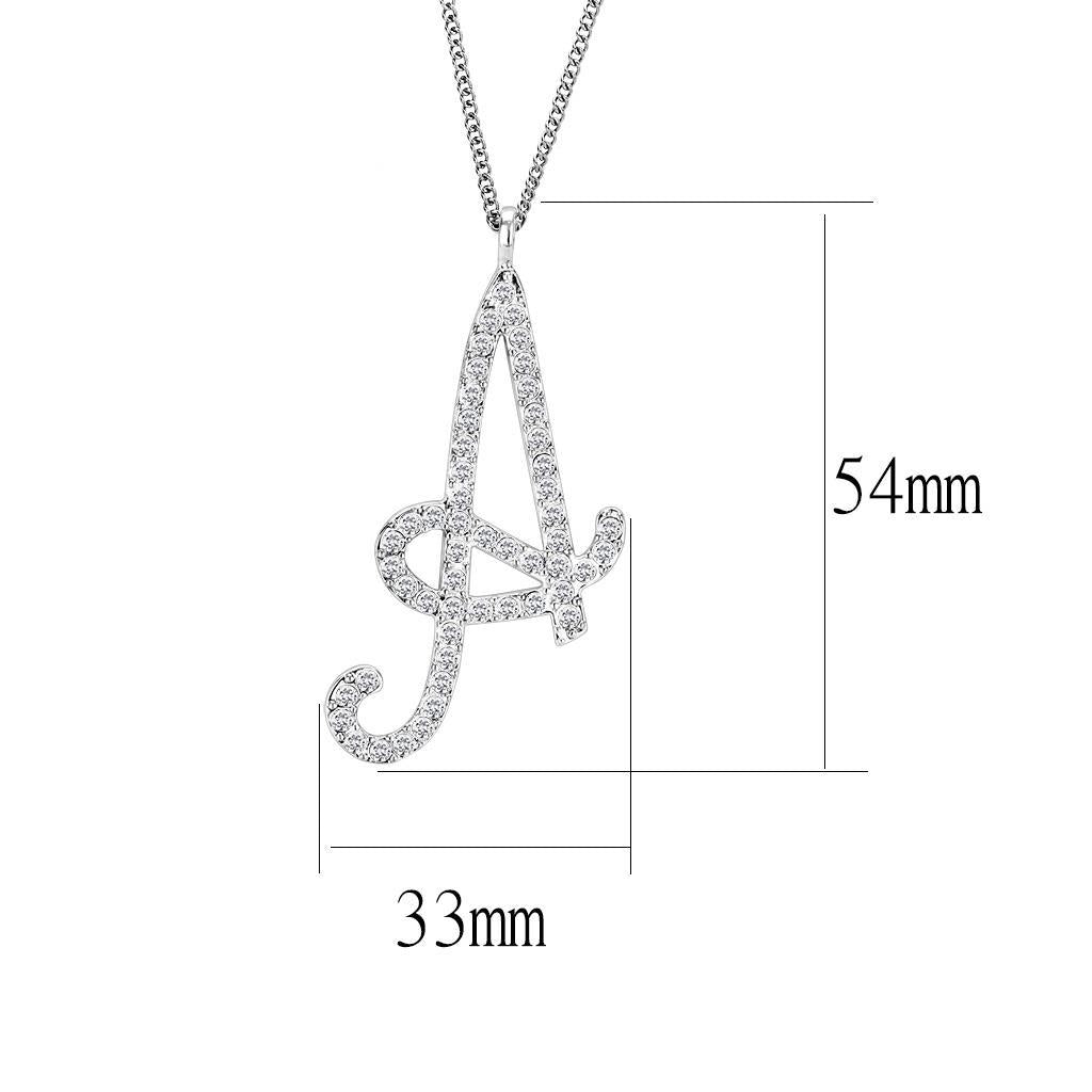 Silver Brass Chain Pendant with Top Grade Crystal  in Clear