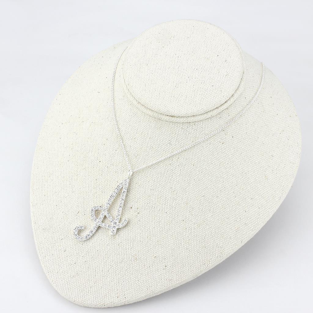 Silver Brass Chain Pendant with Top Grade Crystal  in Clear
