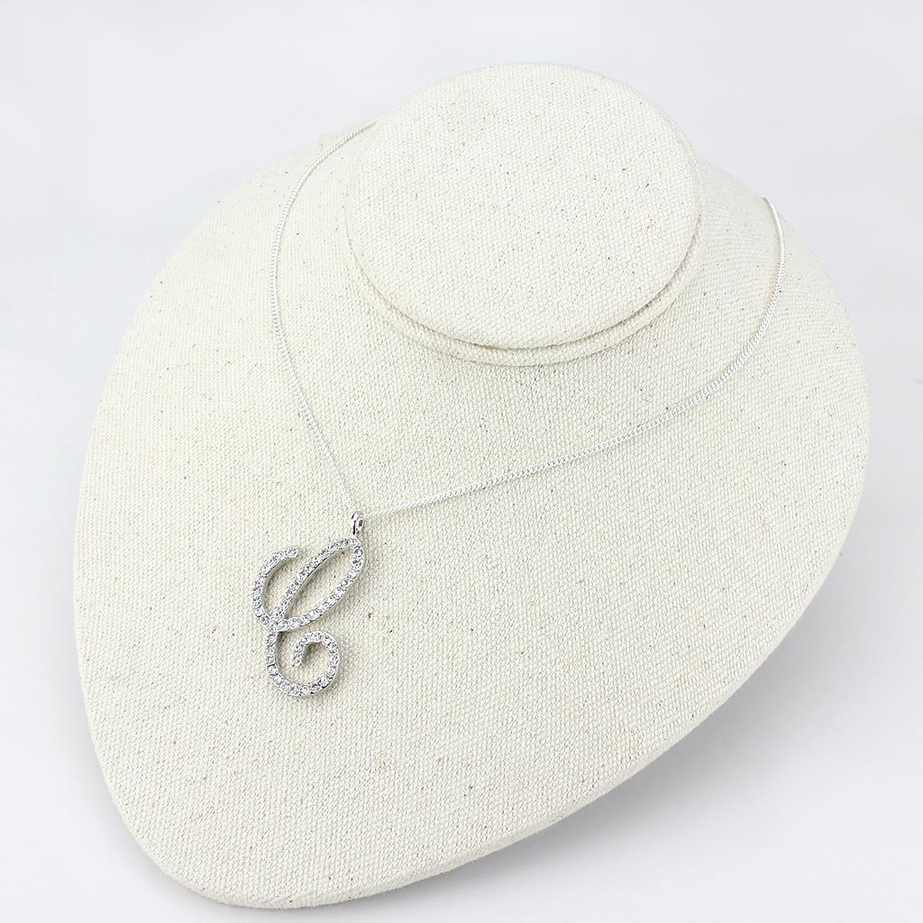 Imitation Rhodium Brass Chain Pendant with Top Grade Crystal  in Clear