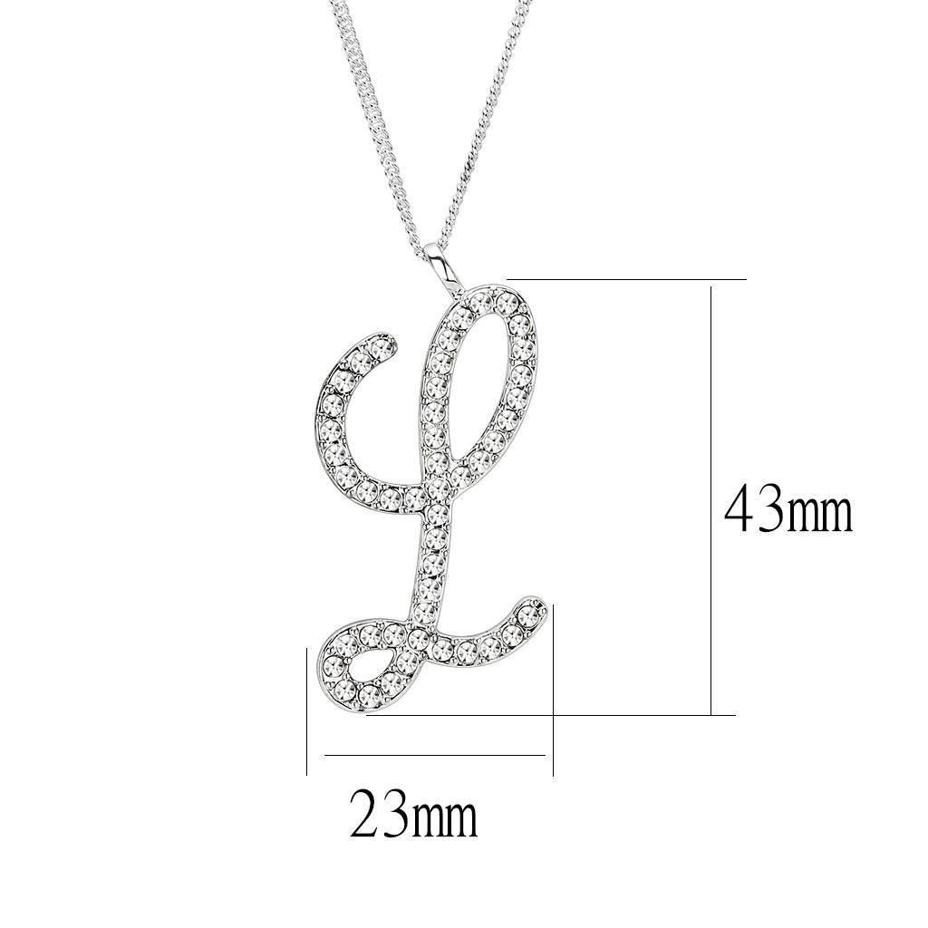 Silver Brass Chain Pendant with Top Grade Crystal  in Clear