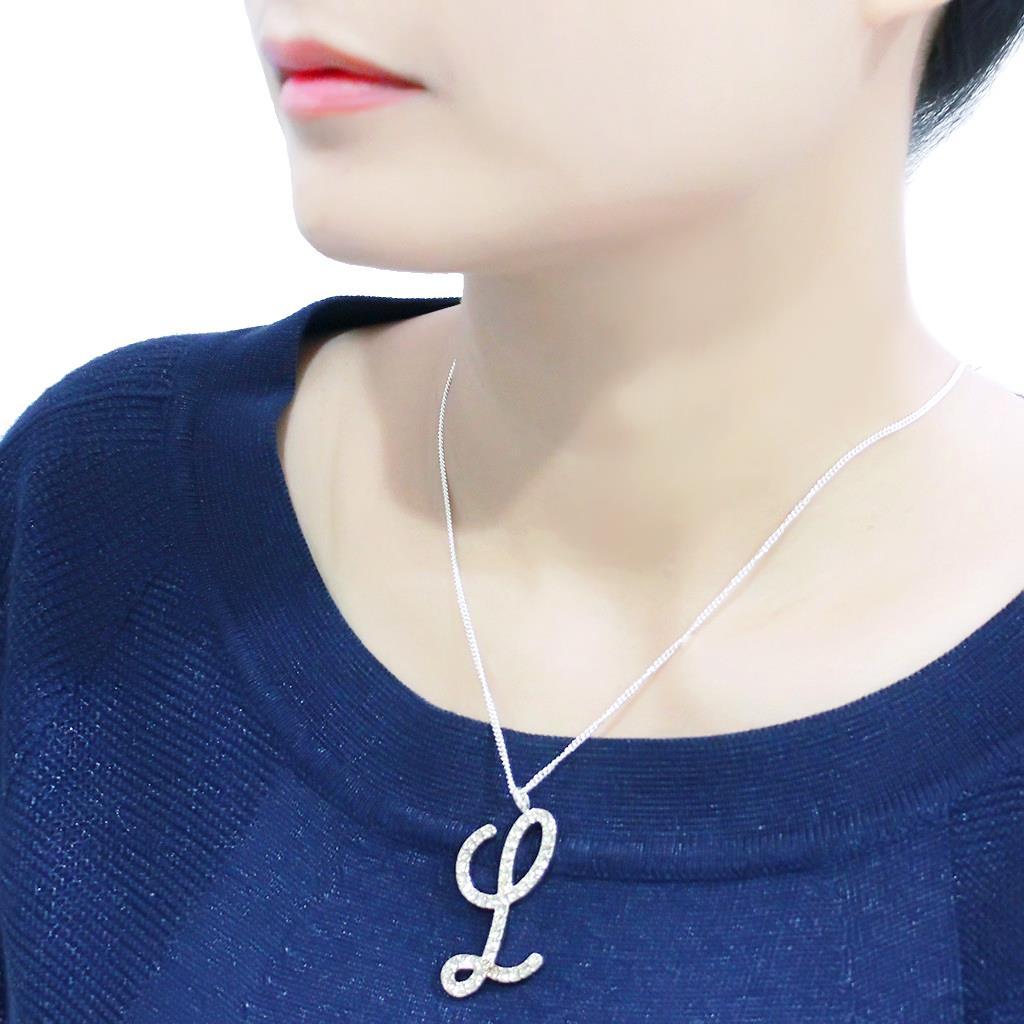 Silver Brass Chain Pendant with Top Grade Crystal  in Clear