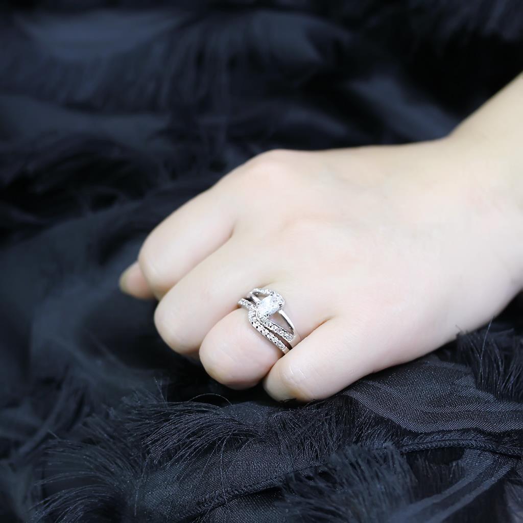 Rhodium Brass Ring with AAA Grade CZ  in Clear