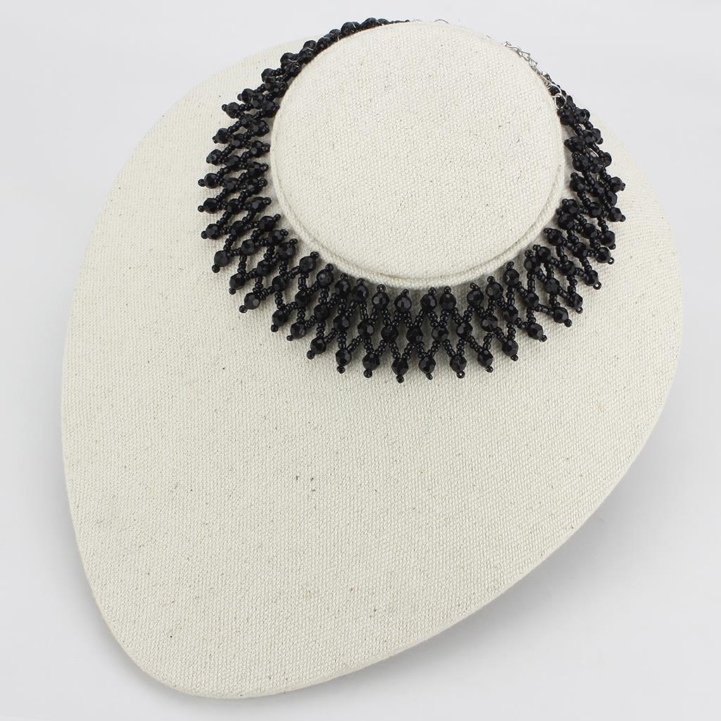 Rhodium Brass Necklace with Synthetic Synthetic Glass in Jet