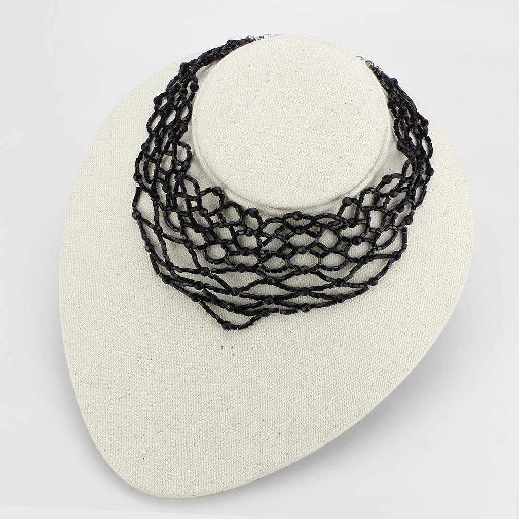 Rhodium Brass Necklace with Synthetic Synthetic Glass in Jet