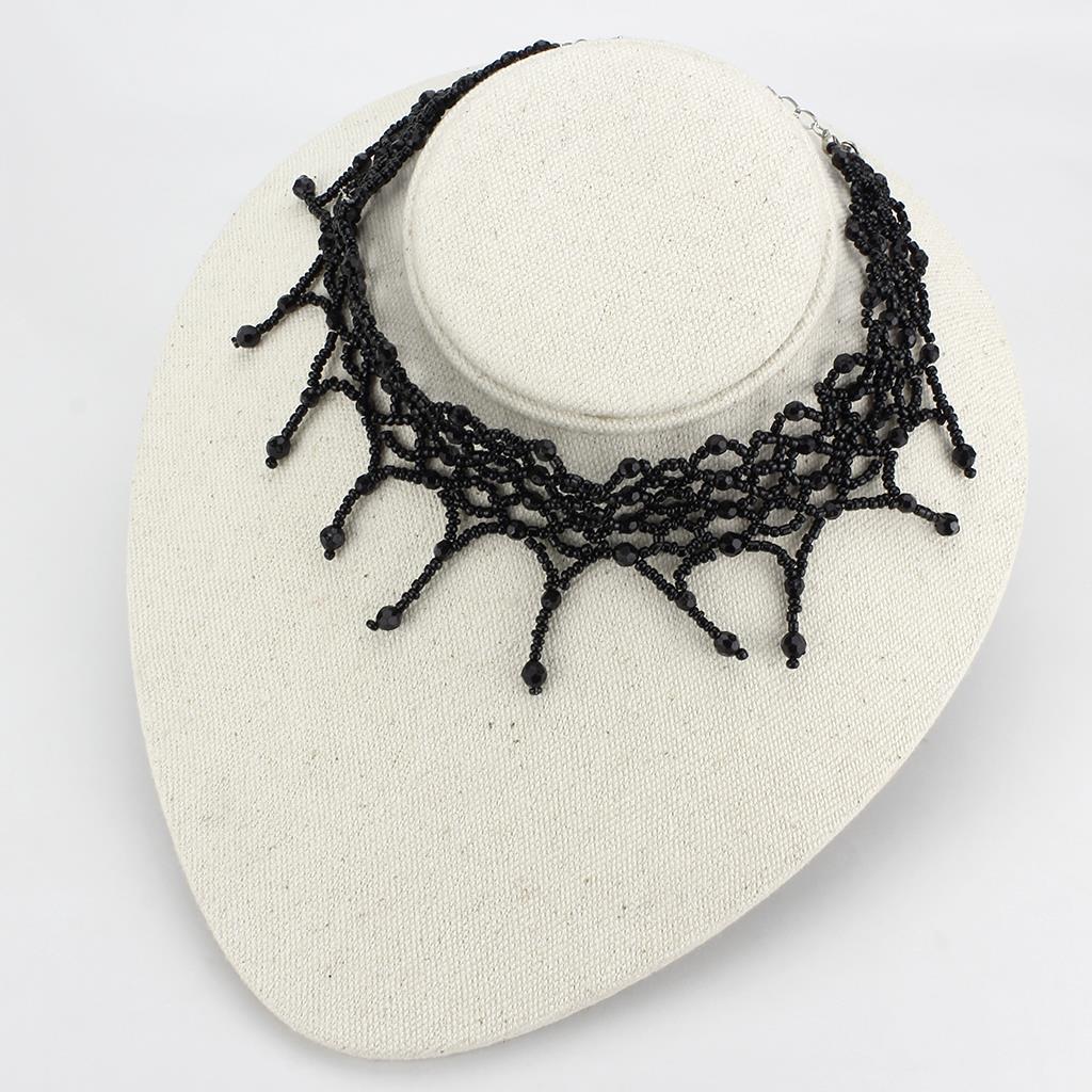 Rhodium Brass Necklace with Synthetic Synthetic Glass in Jet