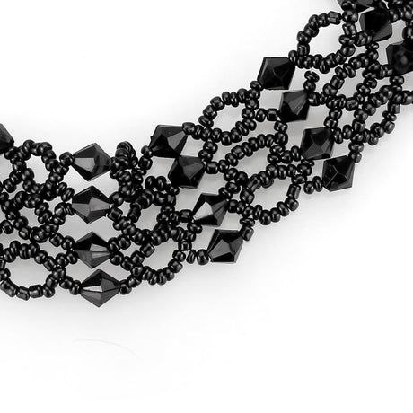 Rhodium Brass Necklace with Synthetic Synthetic Glass in Jet