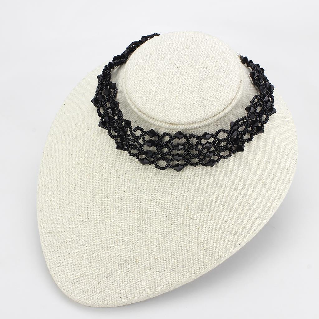 Rhodium Brass Necklace with Synthetic Synthetic Glass in Jet